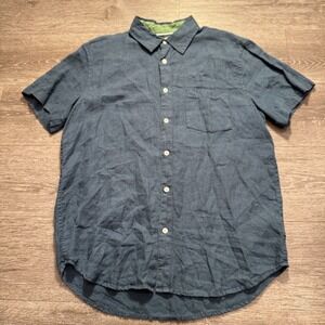 Panama Jack Shirt Mens Medium Blue 100% Linen Short Sleeve Breathable Pocket